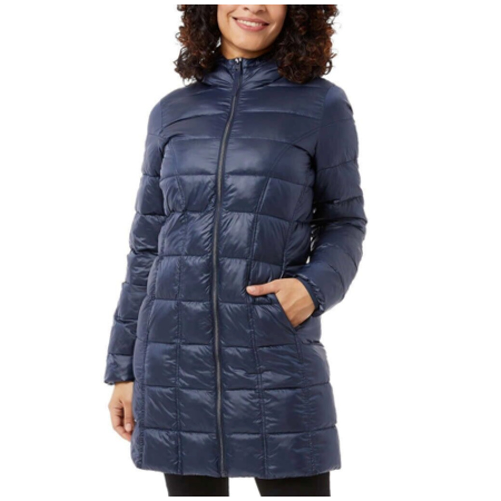 Women's Aventure Plus Size 3/4 Length Puffer Jacket with Hood - Navy Night - XXL